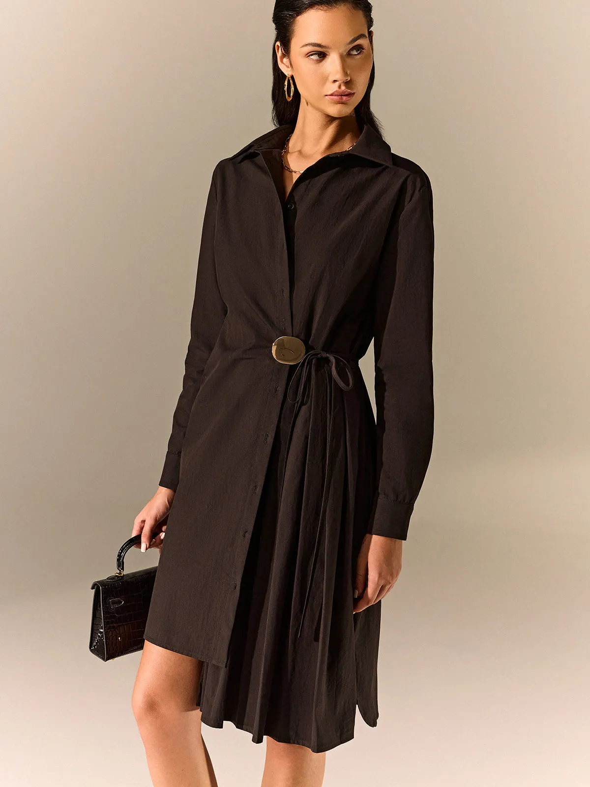 Asymmetric Pleated Hem Shirt Dress sold by COMMENSE