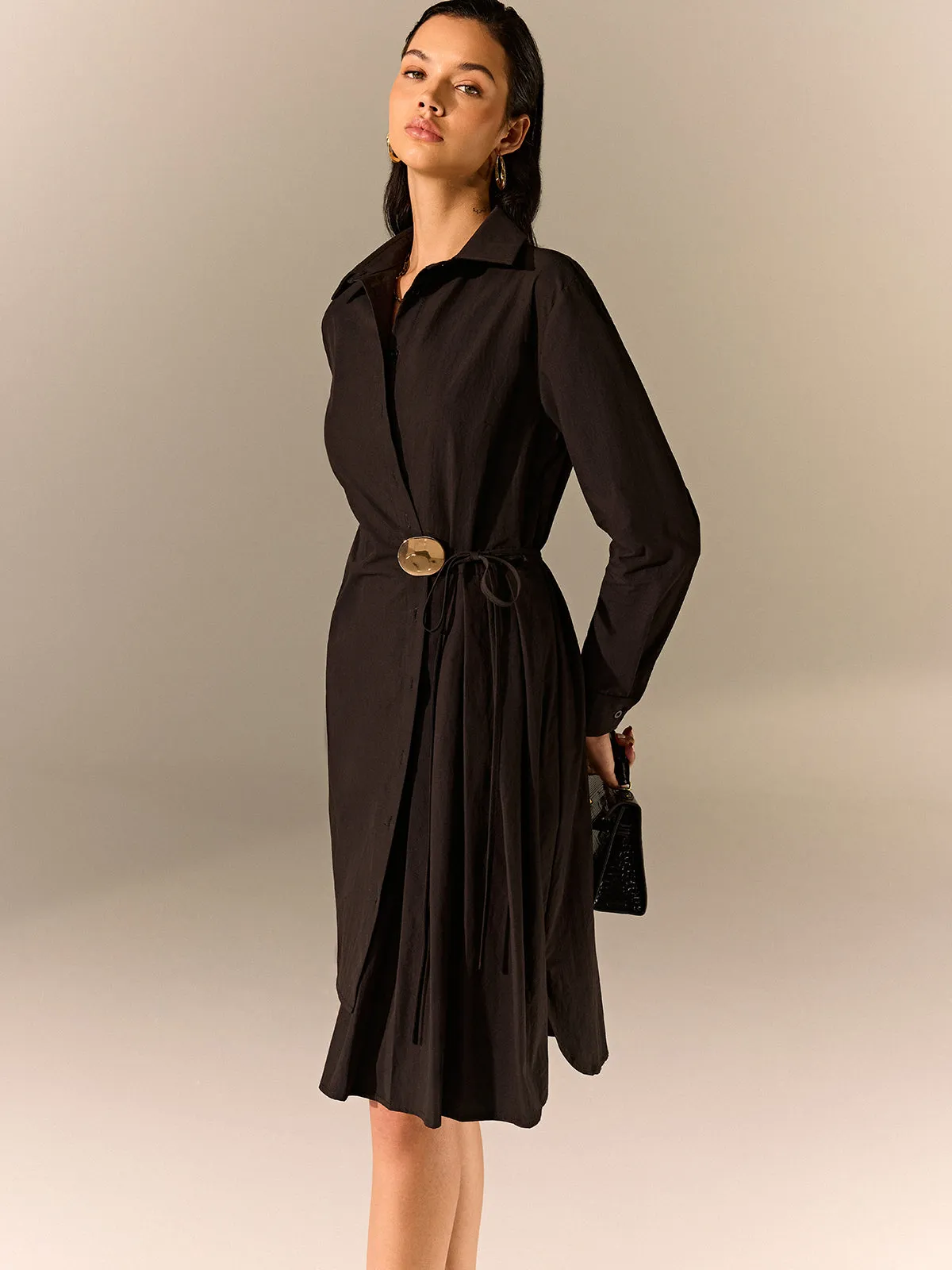 Asymmetric Pleated Hem Shirt Dress sold by COMMENSE product image thumbnail 4
