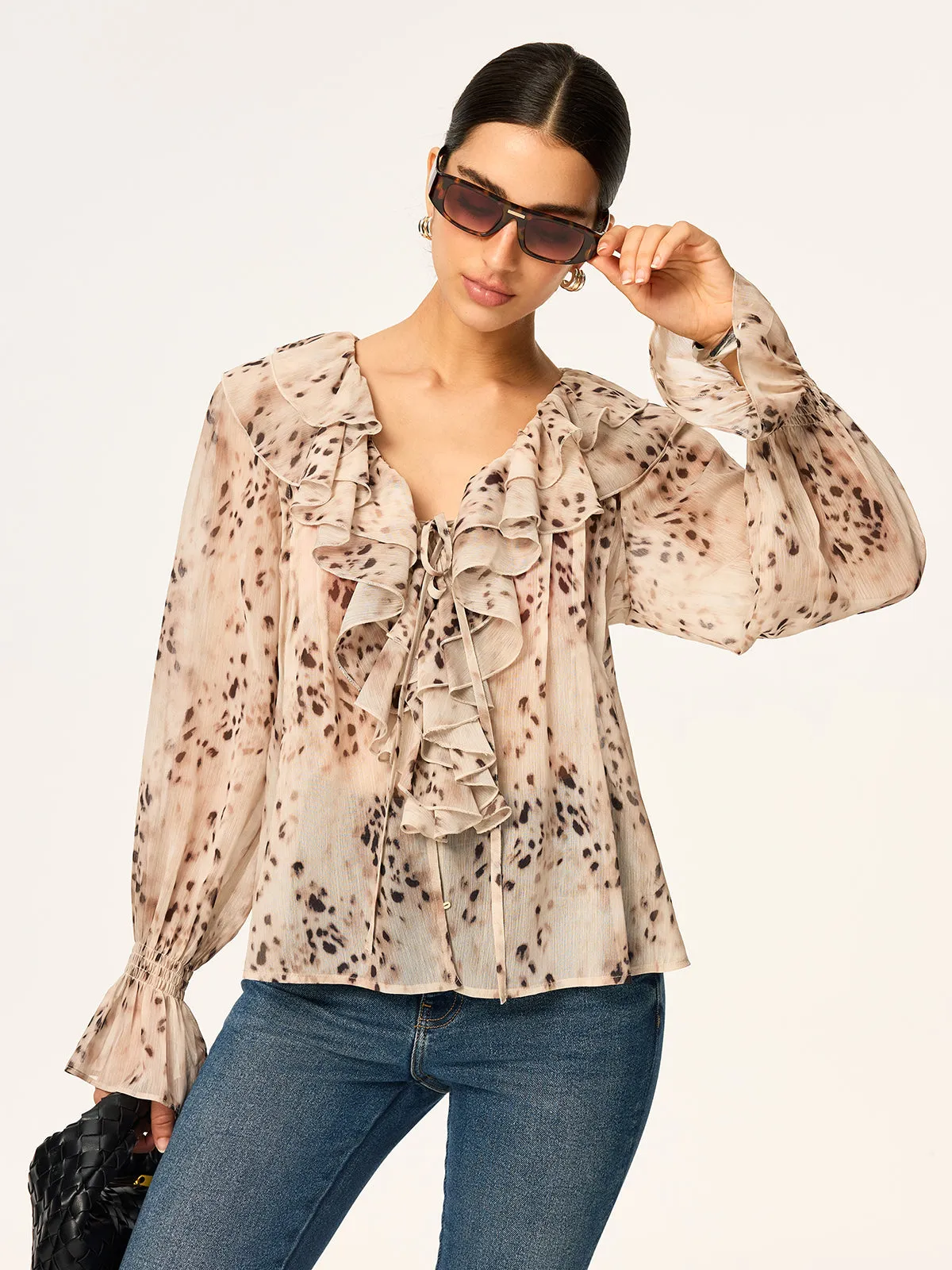 Leopard Print Chiffon Ruffle Shirt sold by COMMENSE product image thumbnail 4