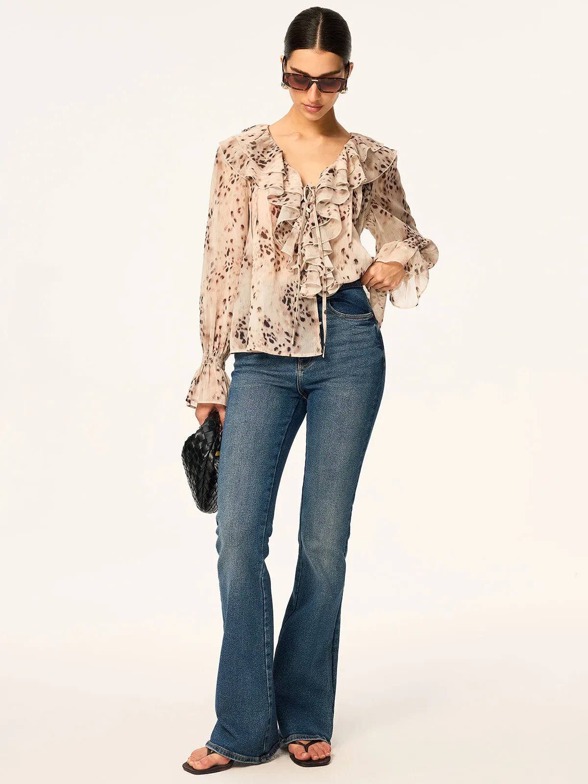 Leopard Print Chiffon Ruffle Shirt sold by COMMENSE product image thumbnail 3