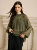 Semi-Sheer Chiffon Lace Trim Blouse sold by COMMENSE
