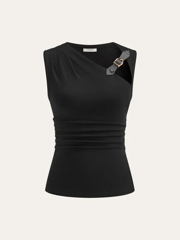 Asymmetric Ruched Top with Buckle Detail sold by COMMENSE