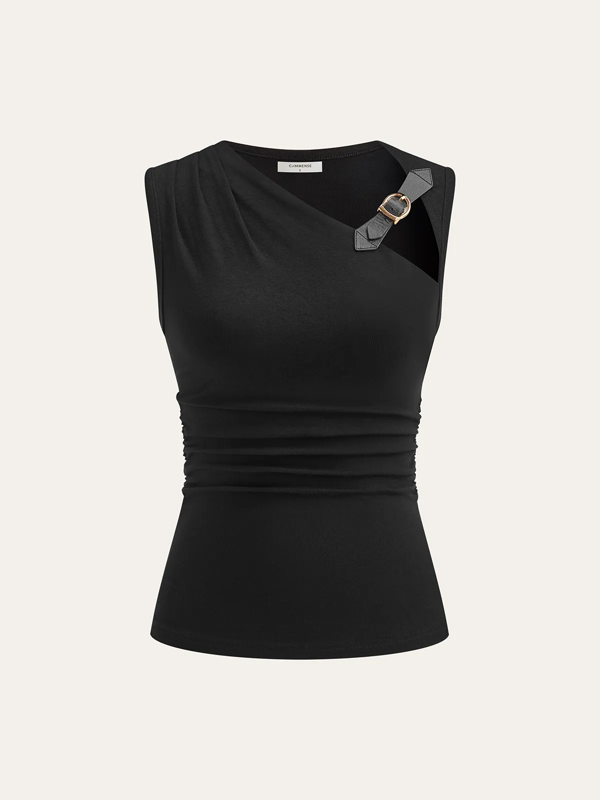 Asymmetric Ruched Top with Buckle Detail sold by COMMENSE