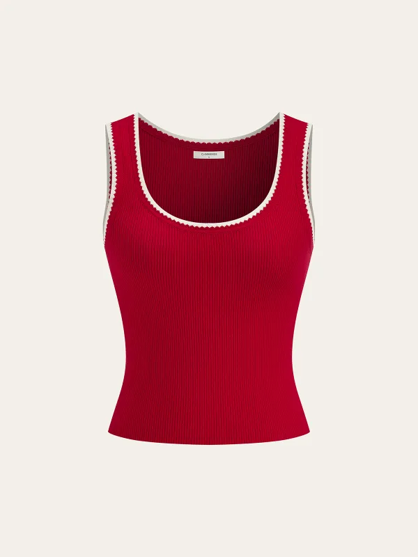 Contrast Scalloped Trim Ribbed Knit Tank Top sold by COMMENSE