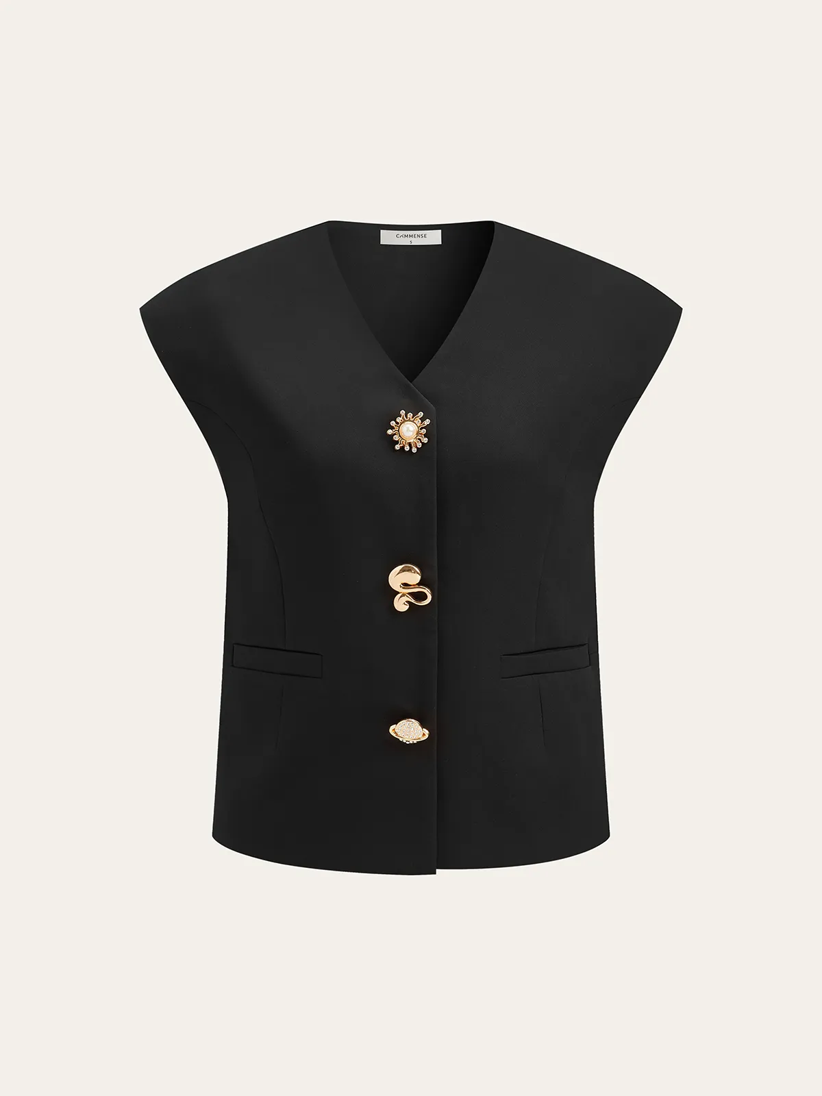 Metal Detail Cap Sleeve Vest sold by COMMENSE