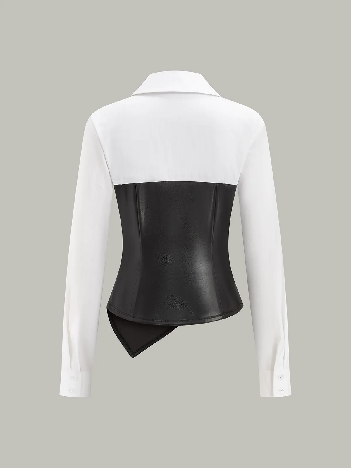 Asymmetric PU Leather Panel Blouse sold by COMMENSE product image thumbnail 2