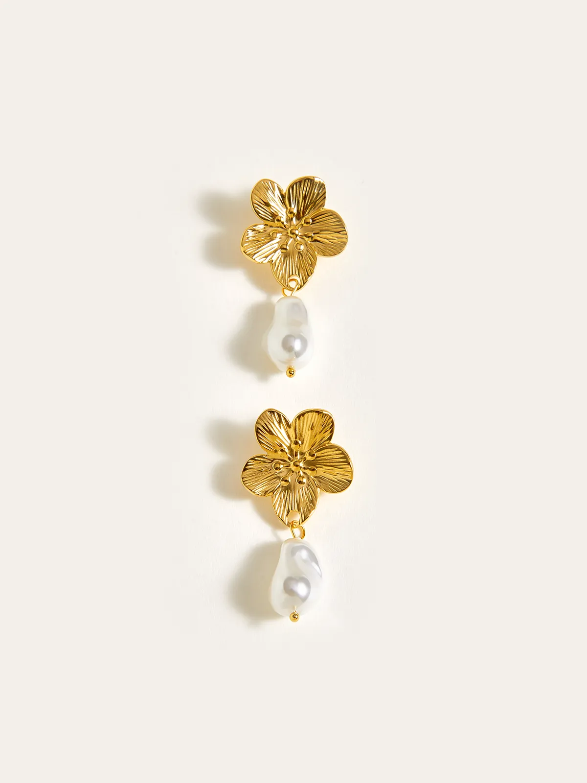 Golden Floral Pearl Drop Earrings sold by COMMENSE product image thumbnail 2