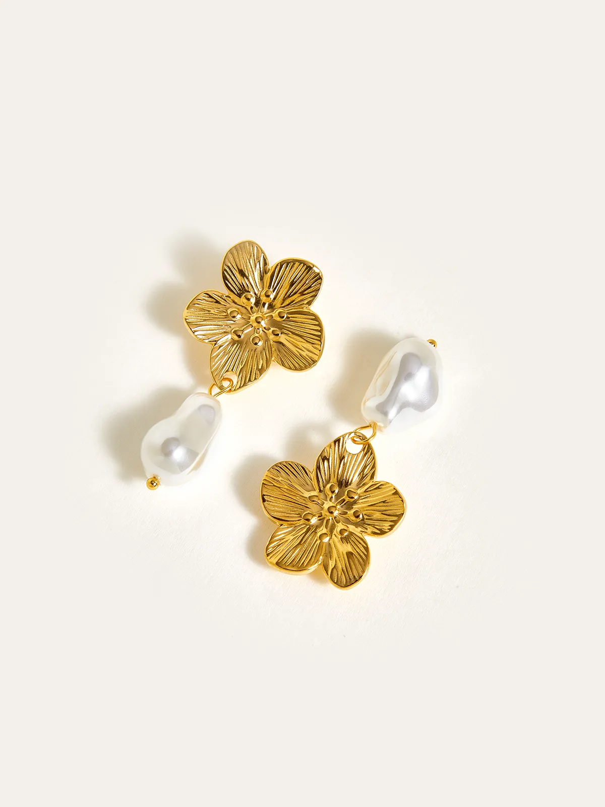Golden Floral Pearl Drop Earrings sold by COMMENSE product image thumbnail 4