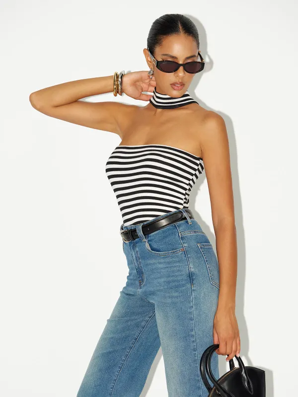 Striped Reversible Halter Neck Top sold by COMMENSE