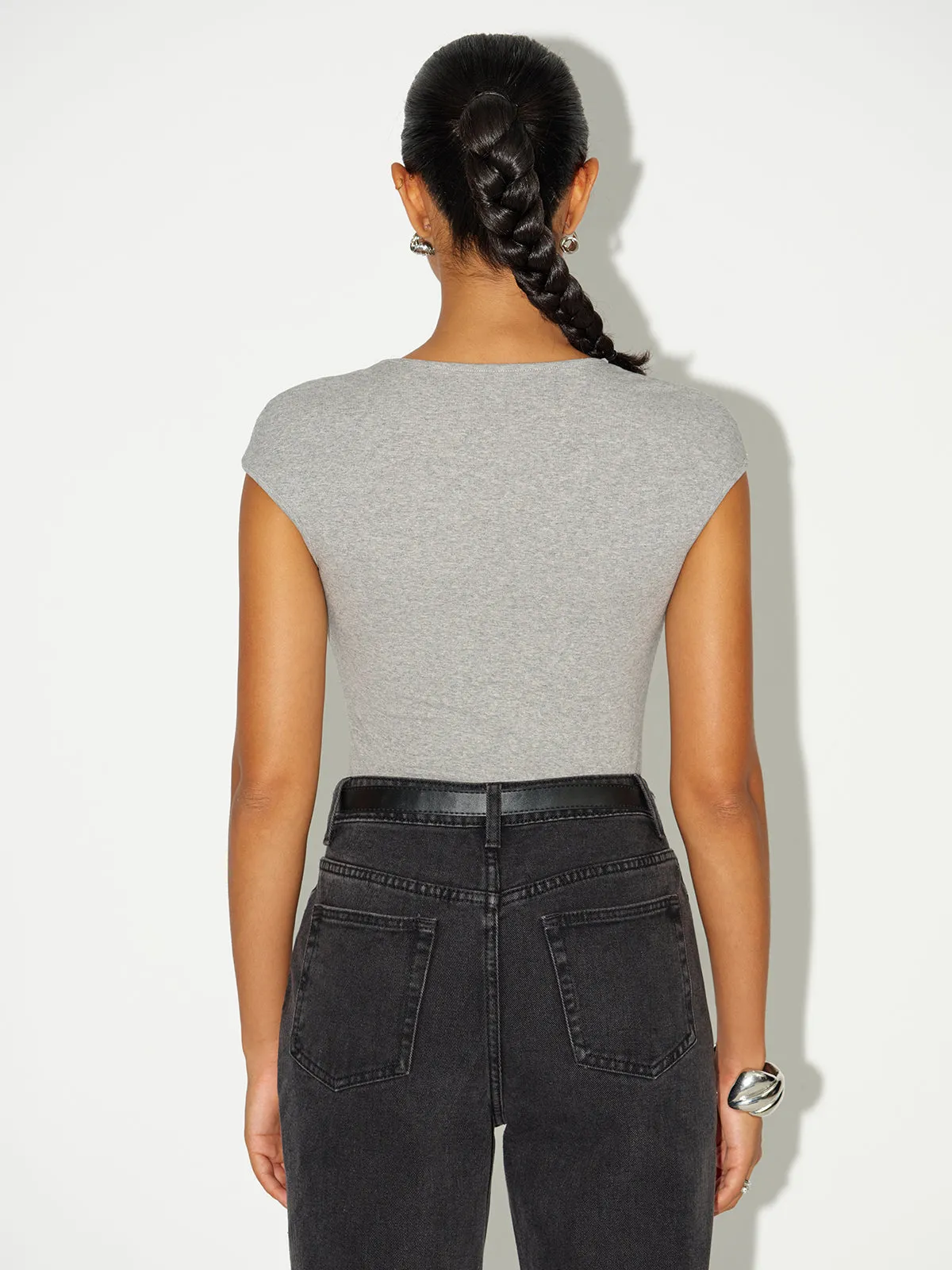 V-Neck Cap Sleeve Cotton-Blend Top sold by COMMENSE product image thumbnail 5