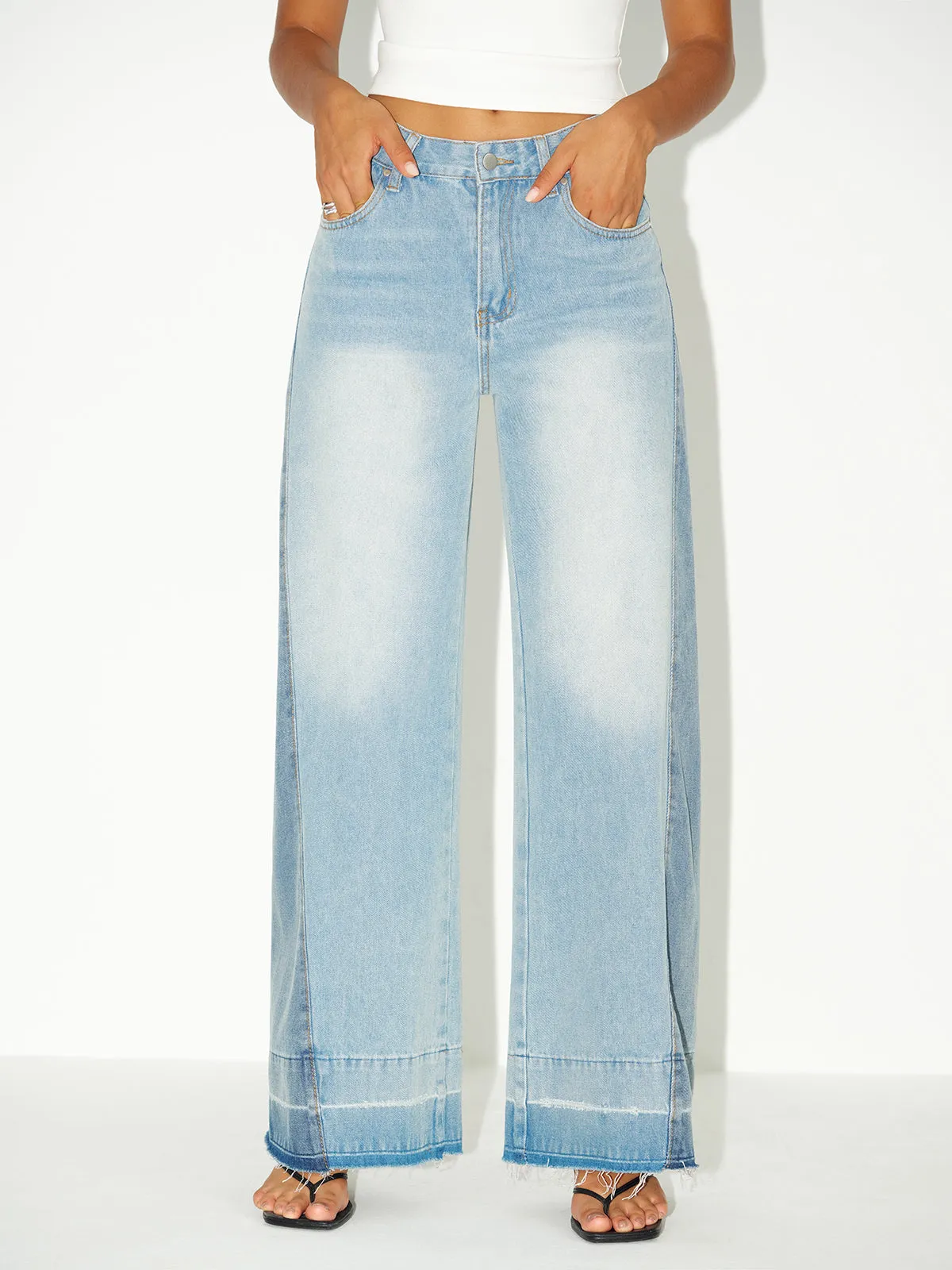 Contrast Panel Wide-Leg Jeans sold by COMMENSE product image thumbnail 3