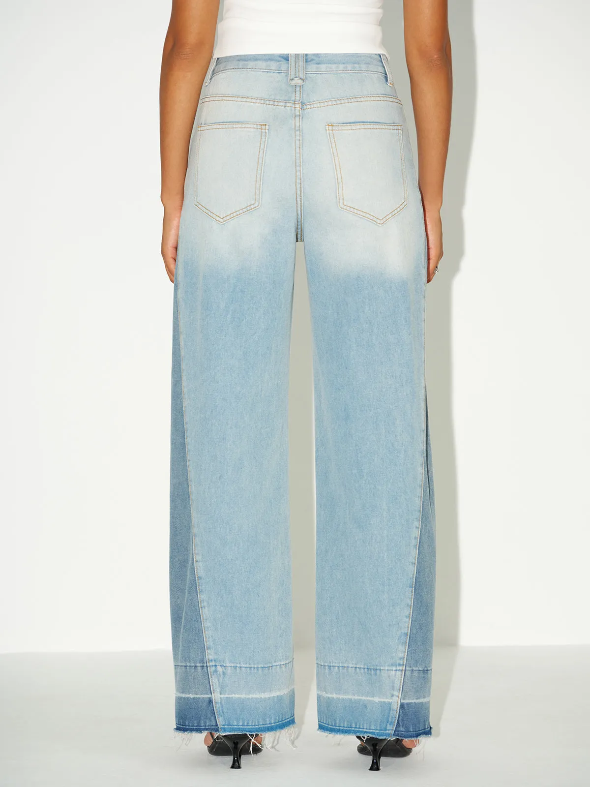 Contrast Panel Wide-Leg Jeans sold by COMMENSE product image thumbnail 4