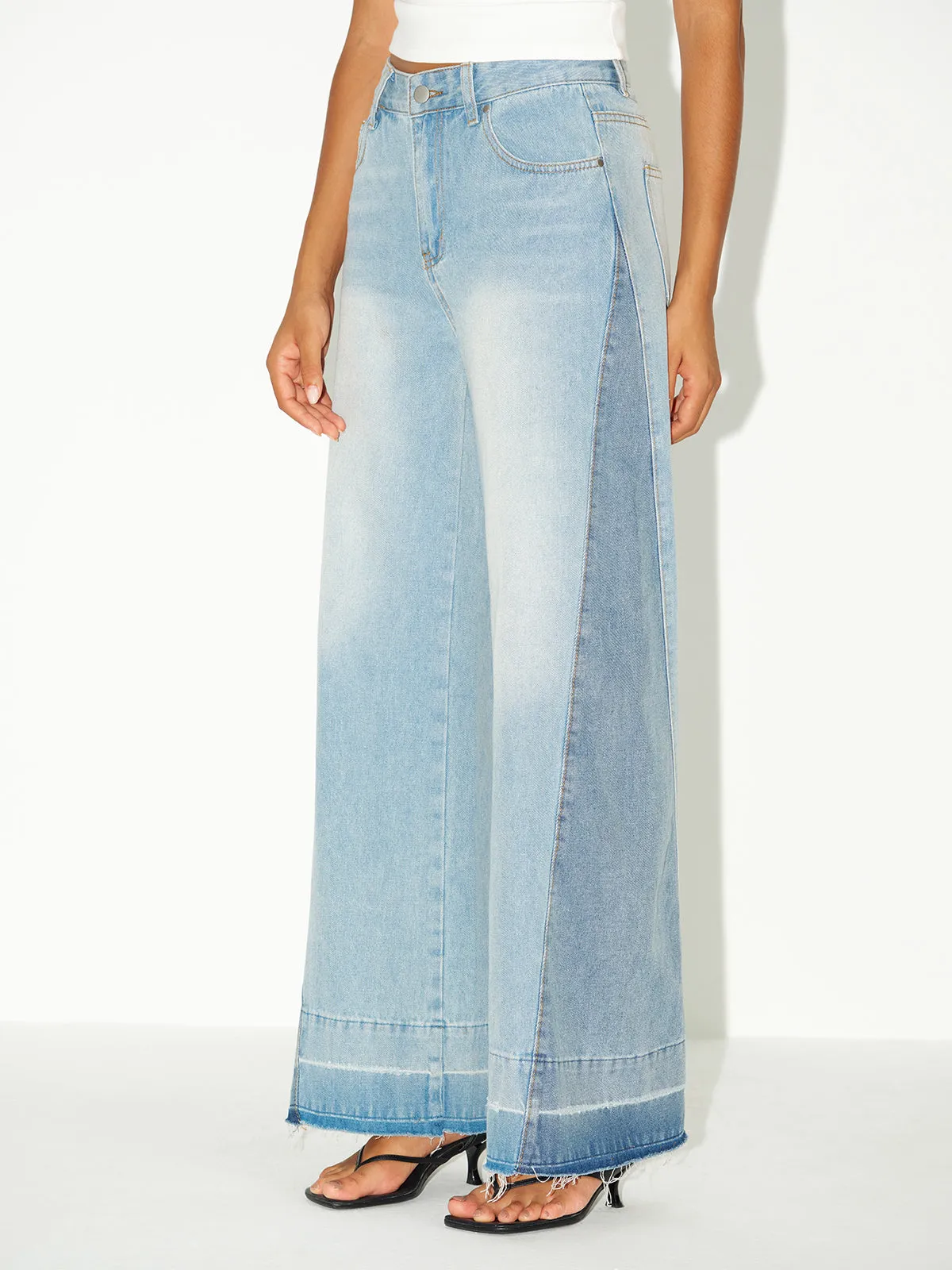 Contrast Panel Wide-Leg Jeans sold by COMMENSE