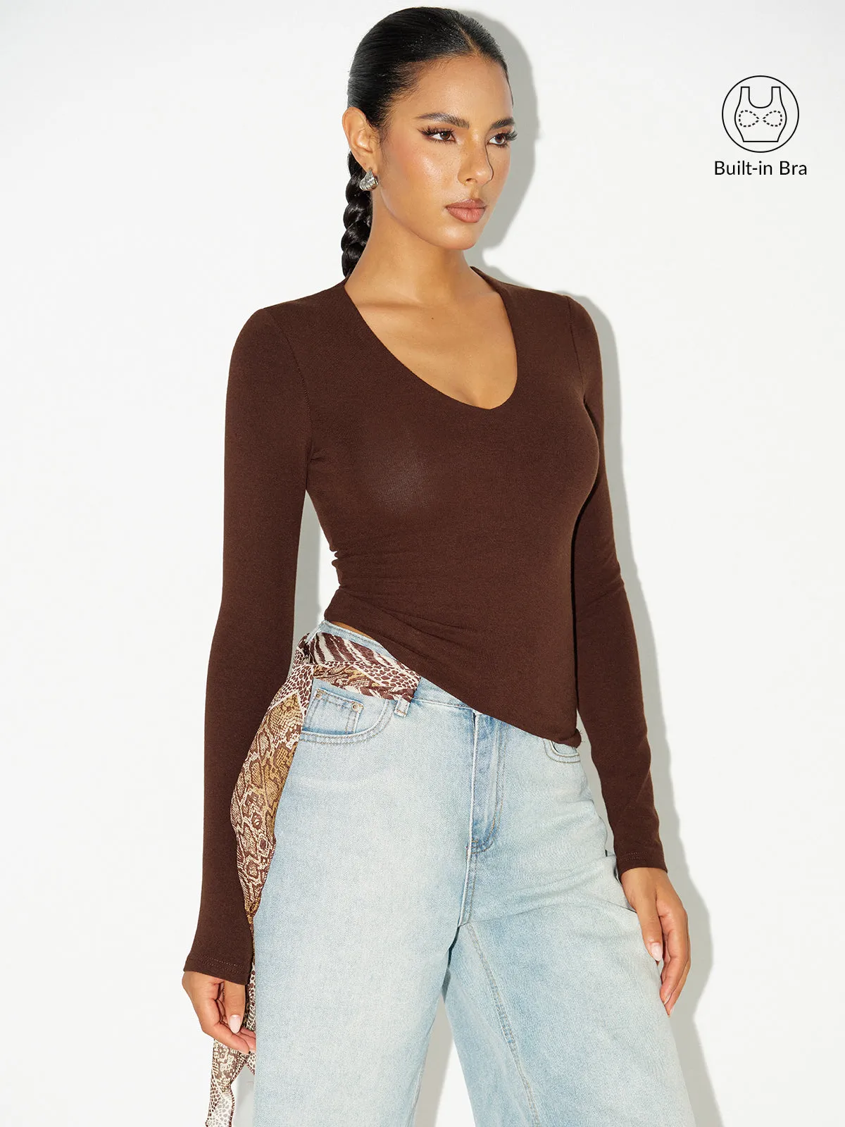 Bra-Free V-Neck Long-Sleeve Top sold by COMMENSE