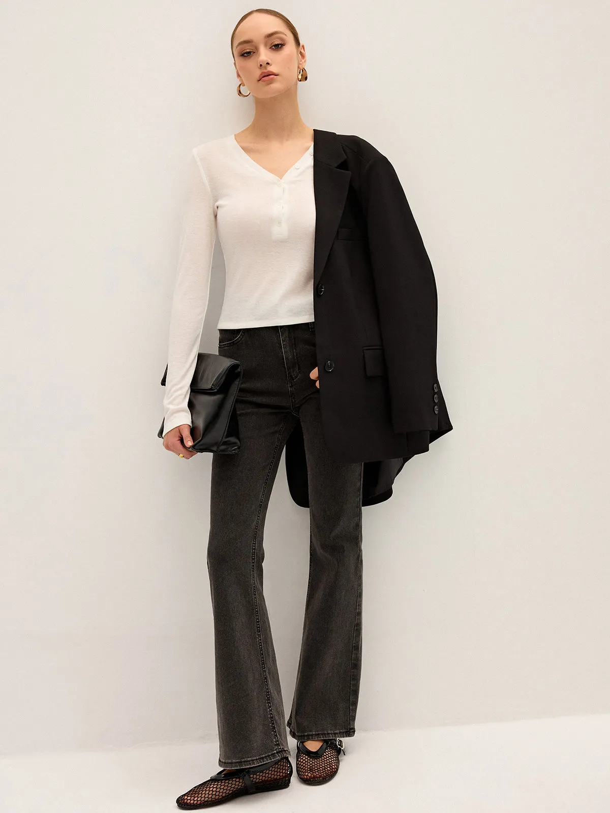 Long Sleeve V-Neck Button T-Shirt sold by COMMENSE product image thumbnail 2