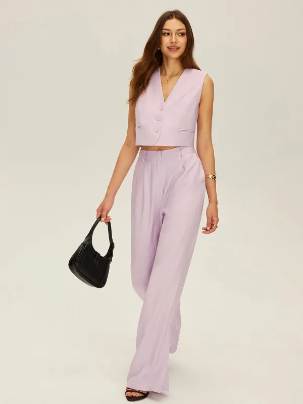 Sleeveless Crop Vest and Wide-Leg Pants Set sold by COMMENSE