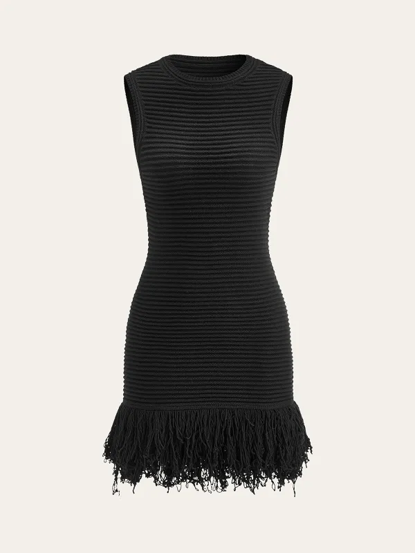 Sleeveless Fringe Hem Sweater Dress sold by COMMENSE
