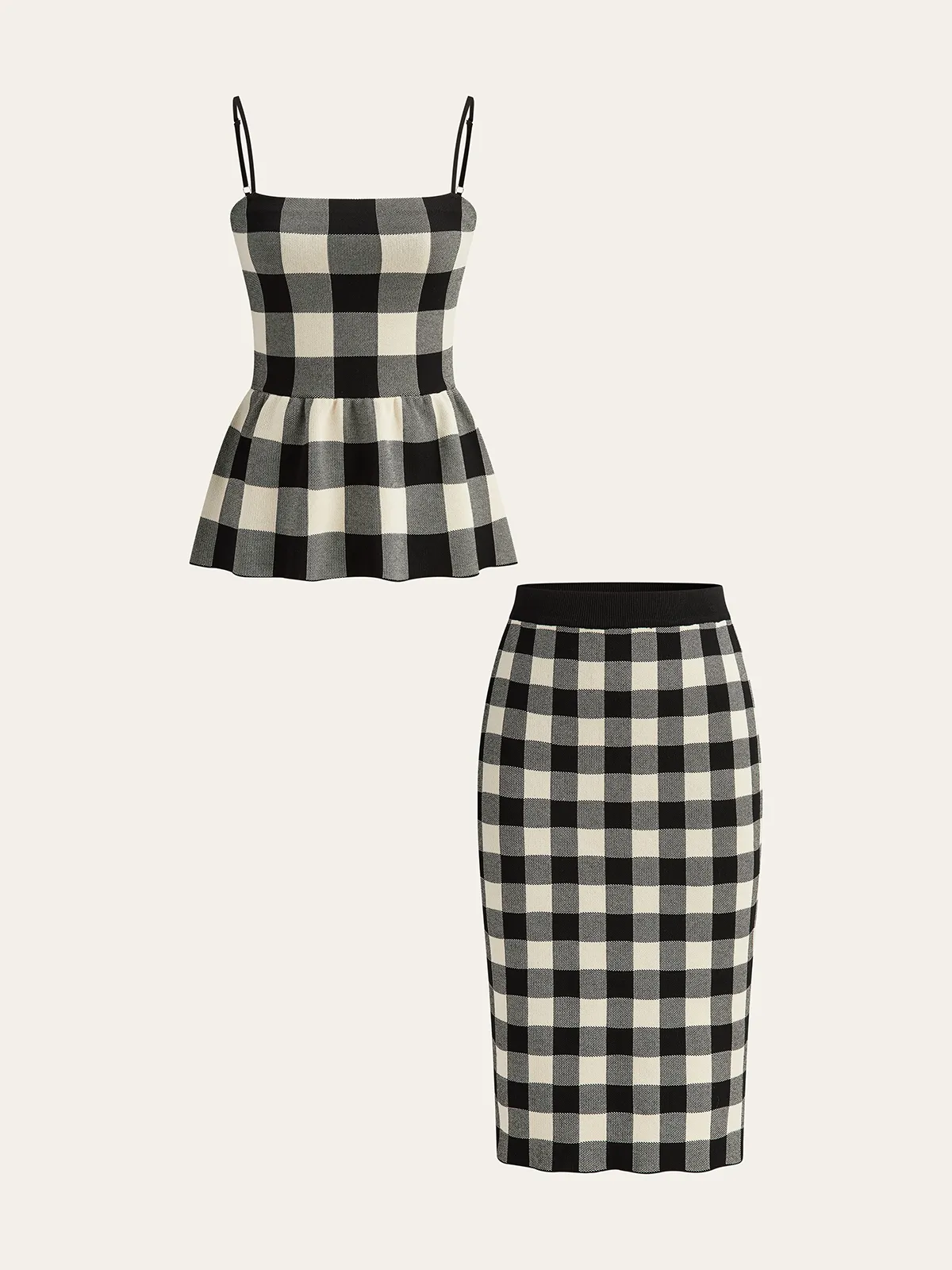 Checkered Cami Peplum Top and Skirt Set sold by COMMENSE product image thumbnail 2