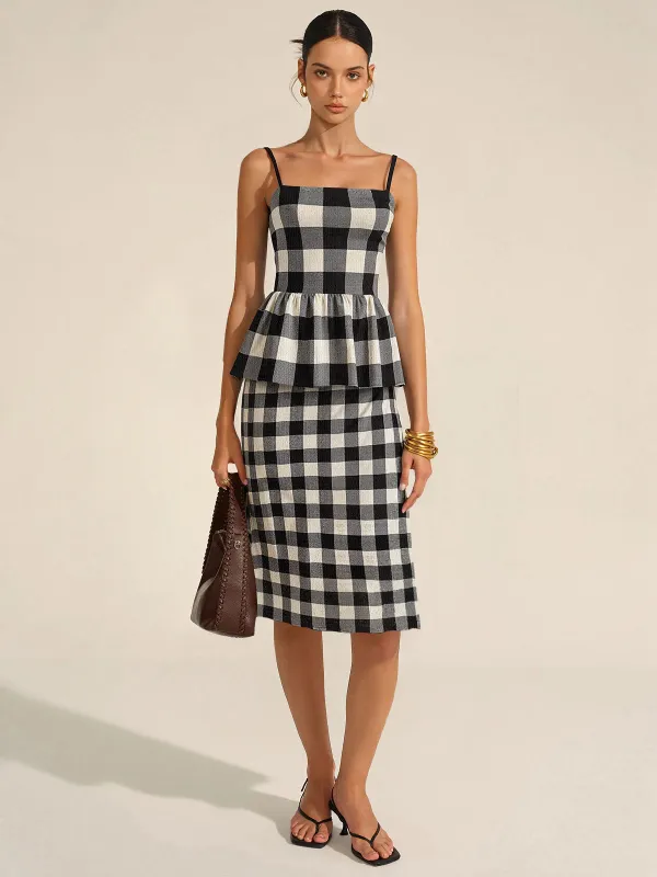 Checkered Cami Peplum Top and Skirt Set sold by COMMENSE