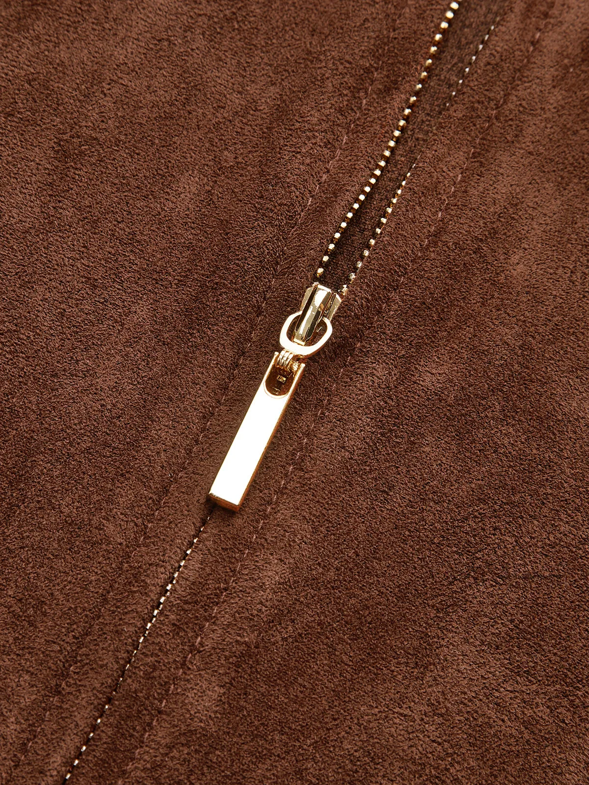 Suede Effect Back Zip Ruched Short-Sleeve Top sold by COMMENSE product image thumbnail 4