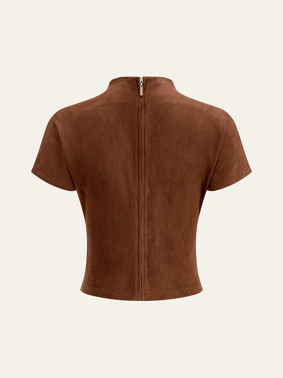 Suede Effect Back Zip Ruched Short-Sleeve Top sold by COMMENSE product image thumbnail 2