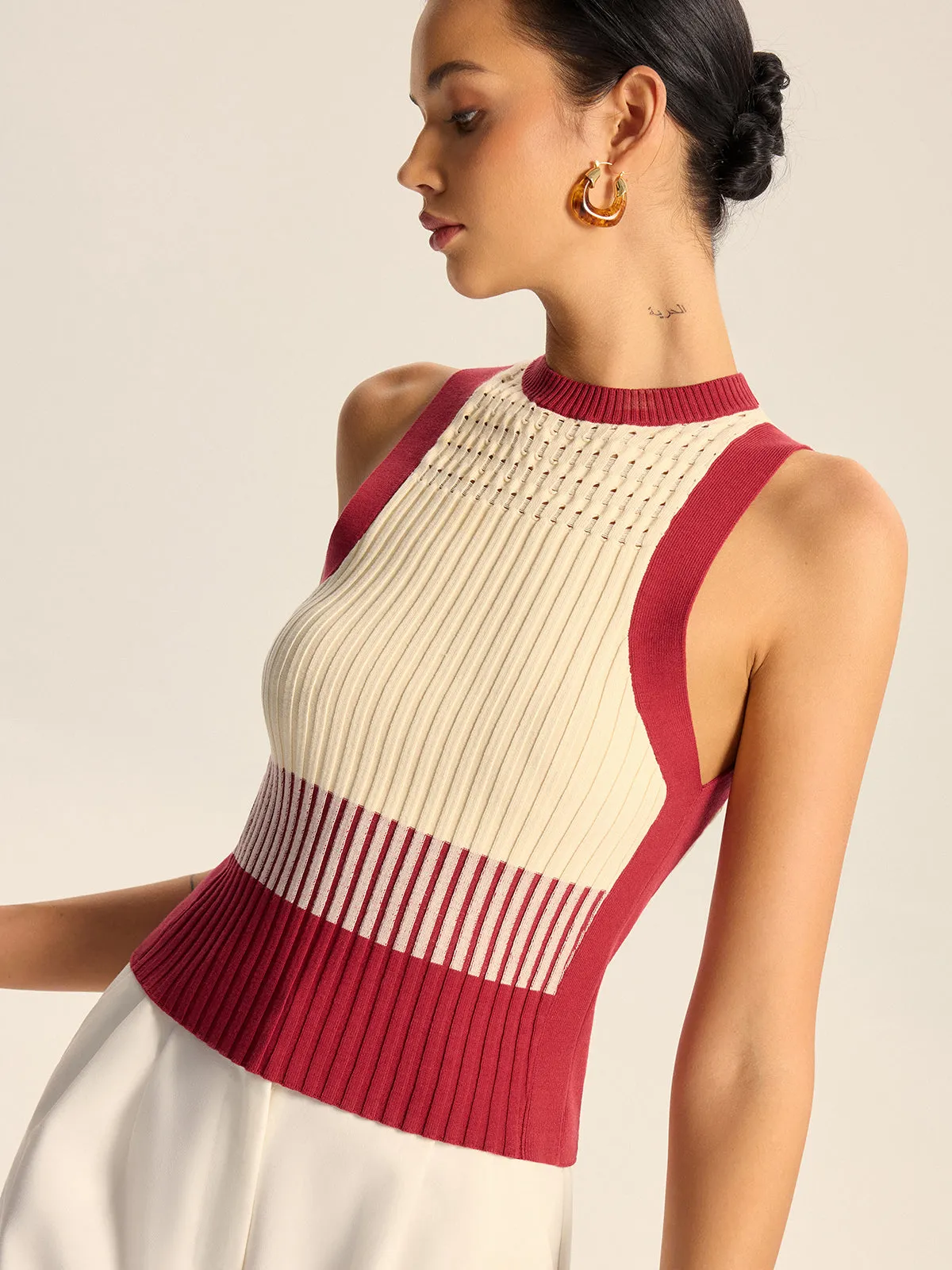 Color-Block Ribbed Knit Tank Top sold by COMMENSE product image thumbnail 3