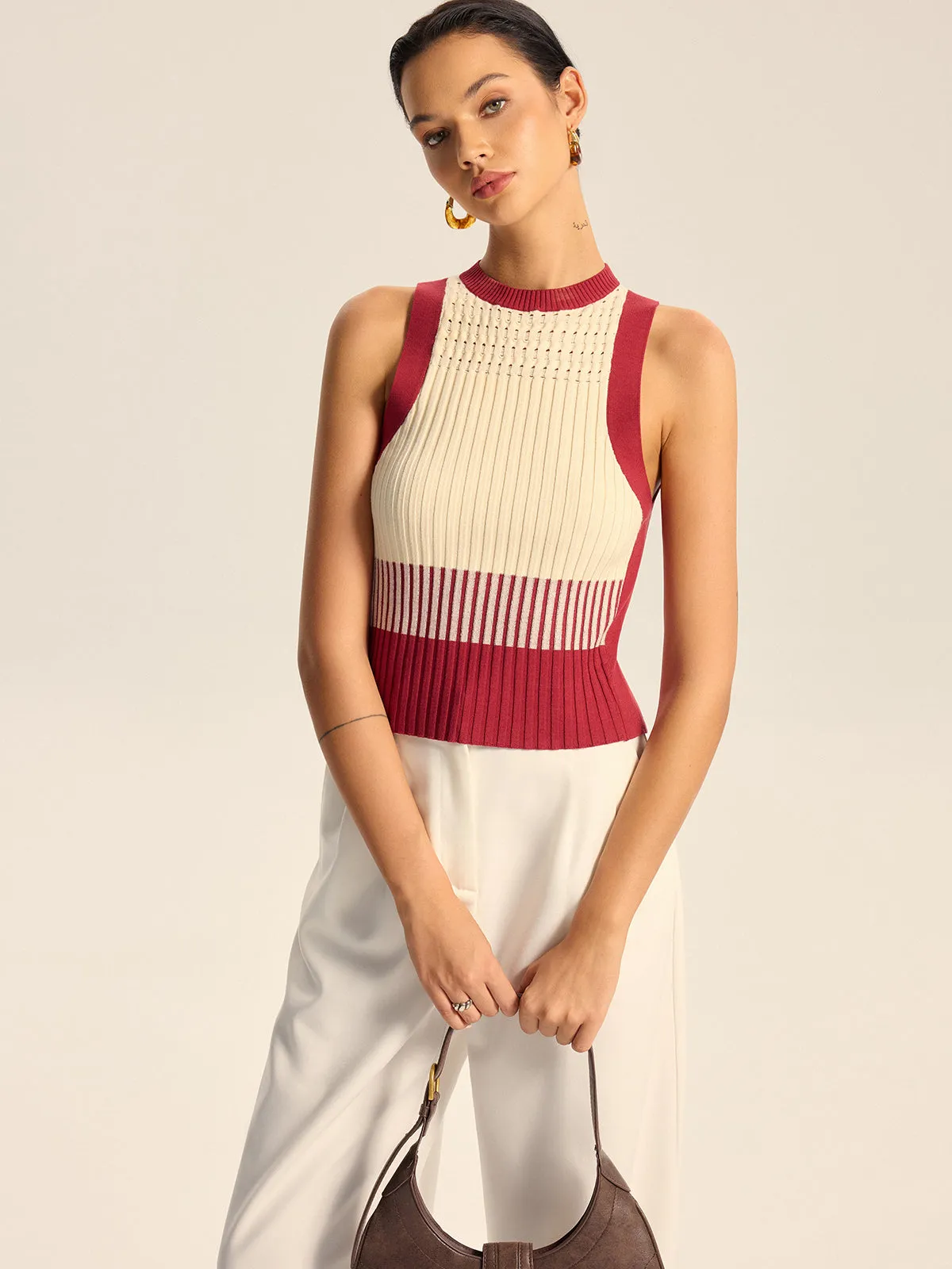 Color-Block Ribbed Knit Tank Top sold by COMMENSE product image thumbnail 4
