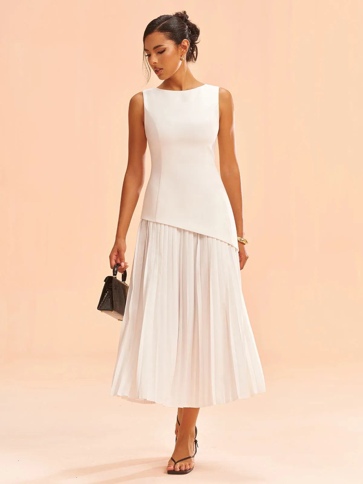 Sleeveless Asymmetric Pleated Midi Dress sold by COMMENSE