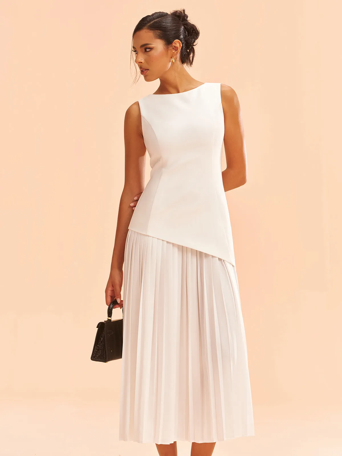 Sleeveless Asymmetric Pleated Midi Dress sold by COMMENSE product image thumbnail 3