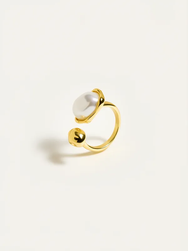 Golden Pearl Open Ring sold by COMMENSE