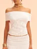 Mesh Off-Shoulder Floral Applique Blouse sold by COMMENSE