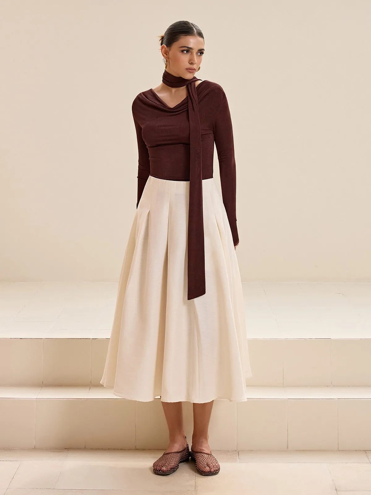 Asymmetric Neck Tie Detail Long-Sleeve T-Shirt sold by COMMENSE product image thumbnail 4