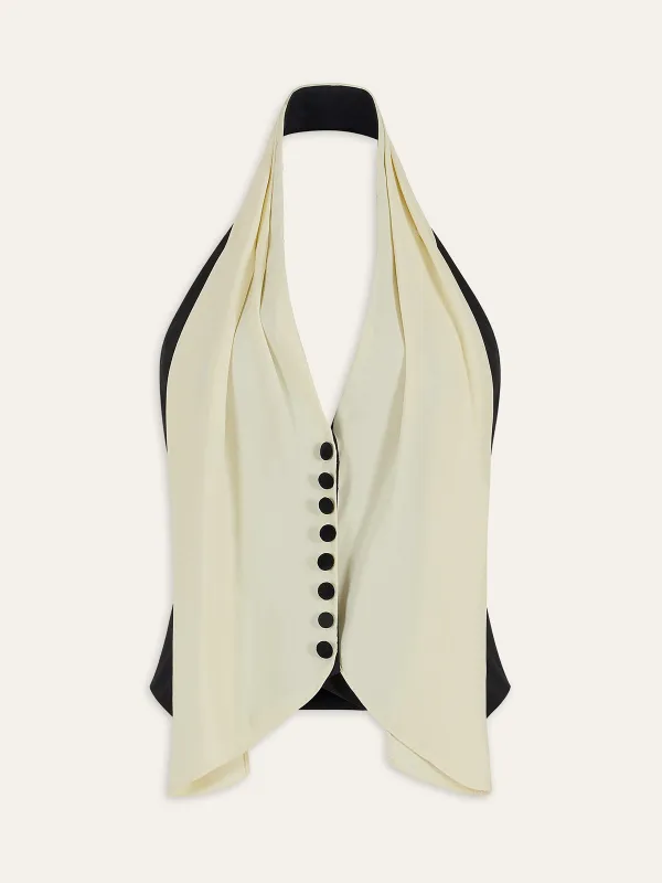 Color-Block Halter Neck Backless Button Top sold by COMMENSE
