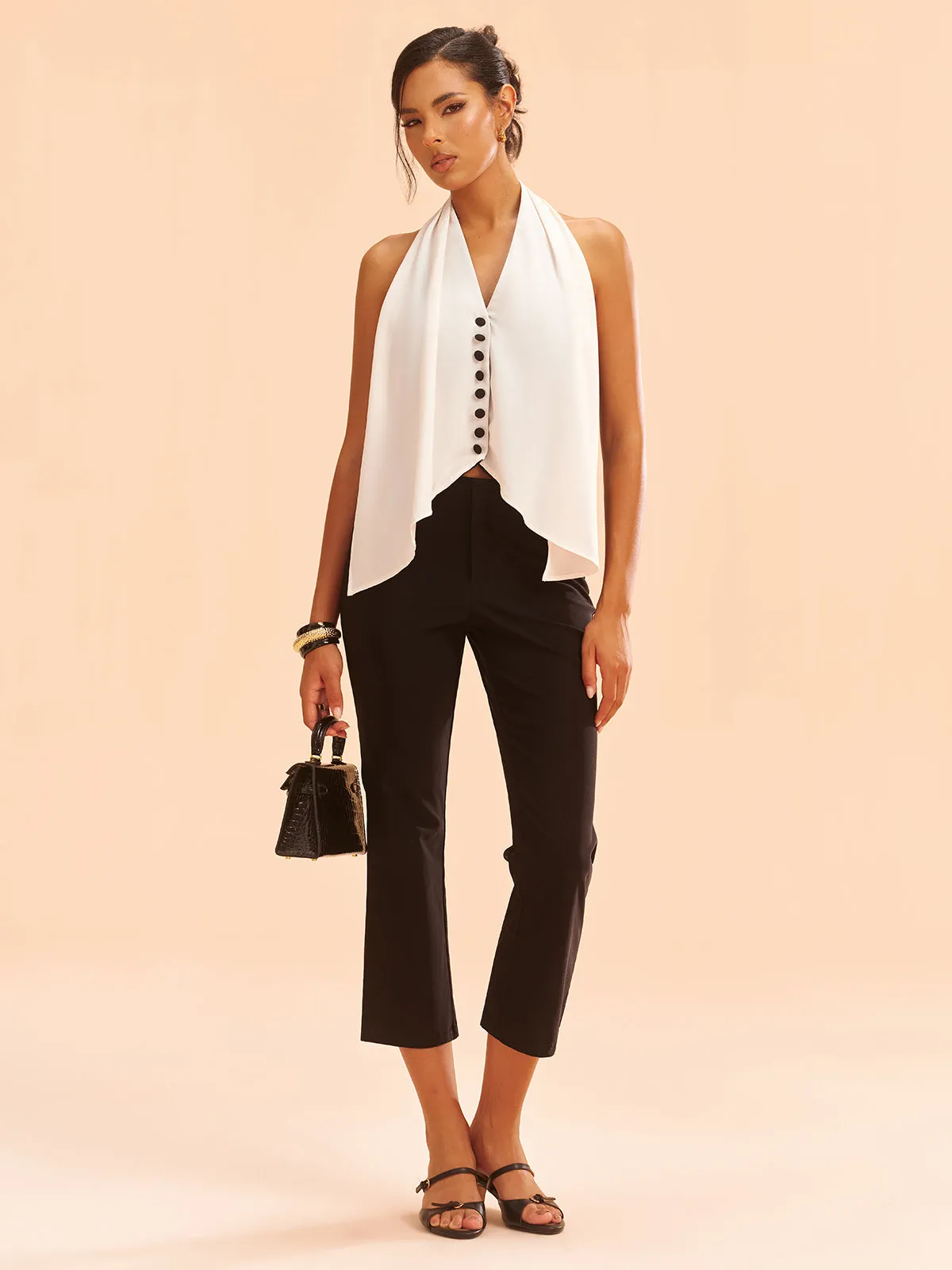 Color-Block Halter Neck Backless Button Top sold by COMMENSE product image thumbnail 3