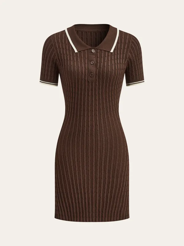 Cable-Knit Short-Sleeve Polo Dress sold by COMMENSE