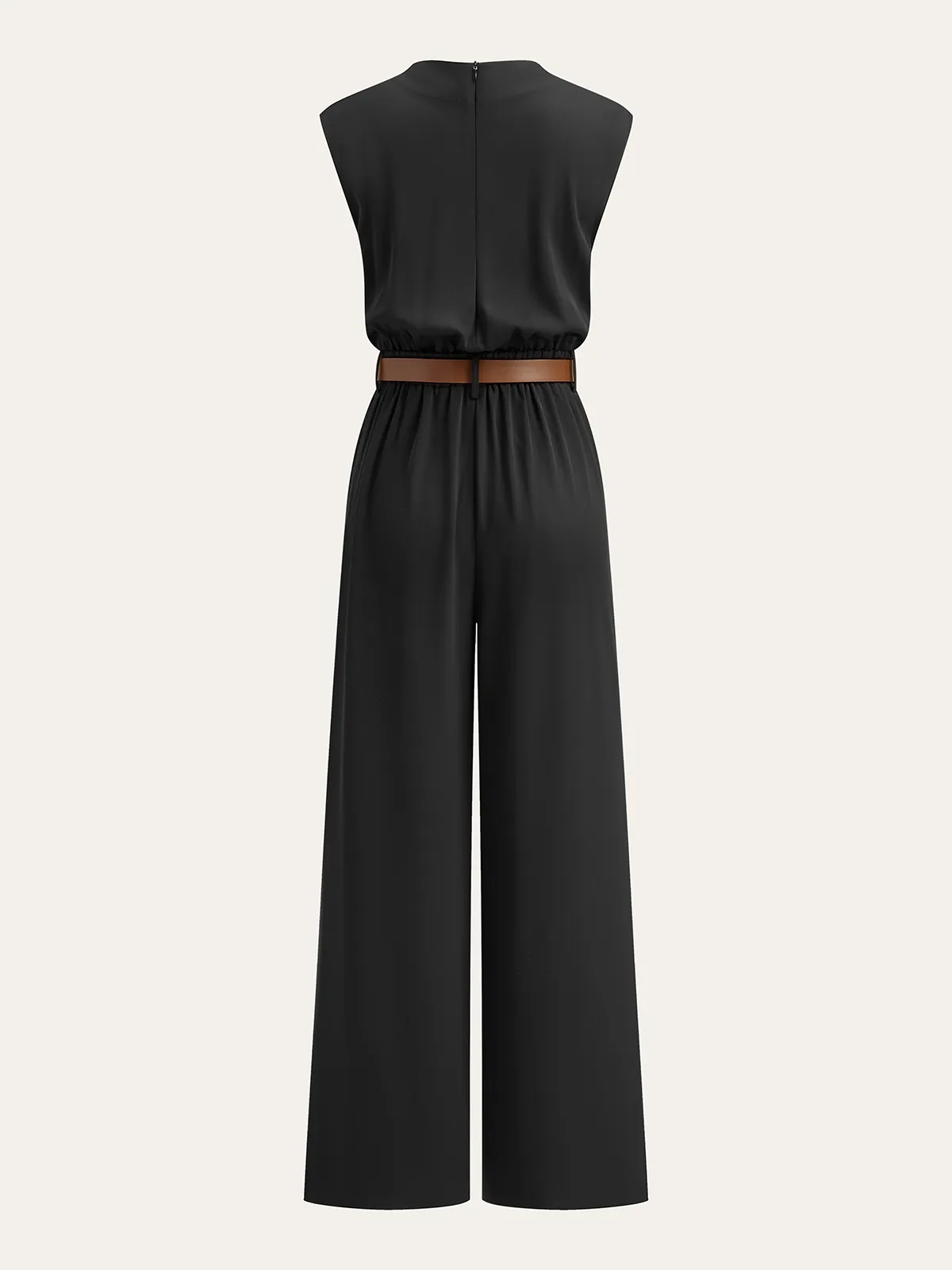 Belted Mock Neck Wide-Leg Jumpsuit sold by COMMENSE product image thumbnail 2