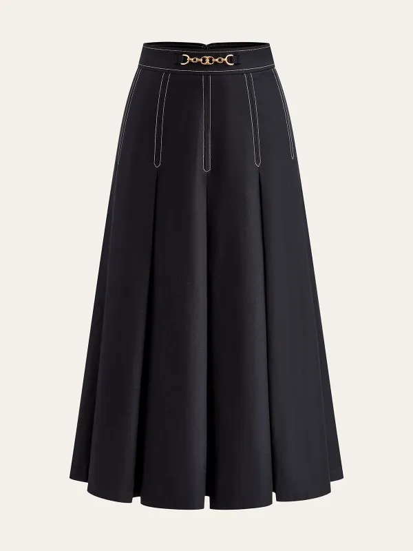 Metal Chain Detail Pleated Midi Skirt sold by COMMENSE