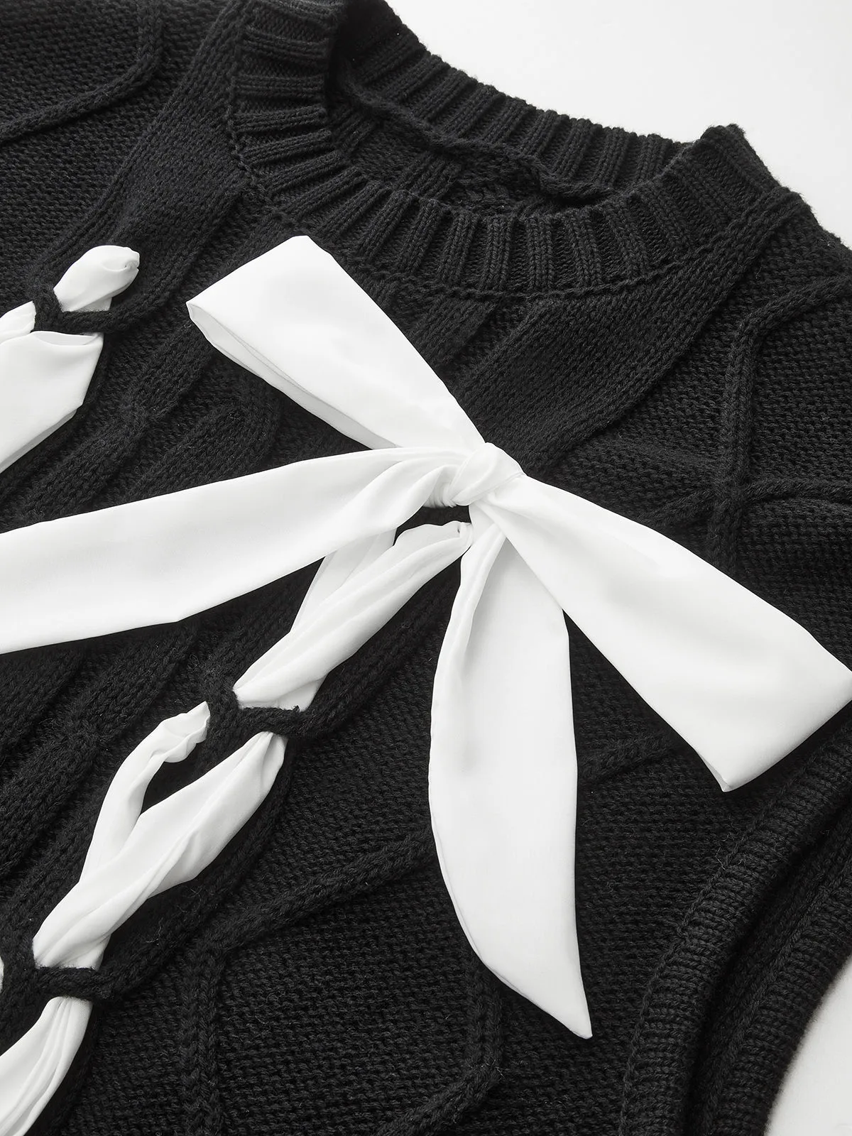 Cable-Knit Bow Cap Sleeve Vest sold by COMMENSE product image thumbnail 2