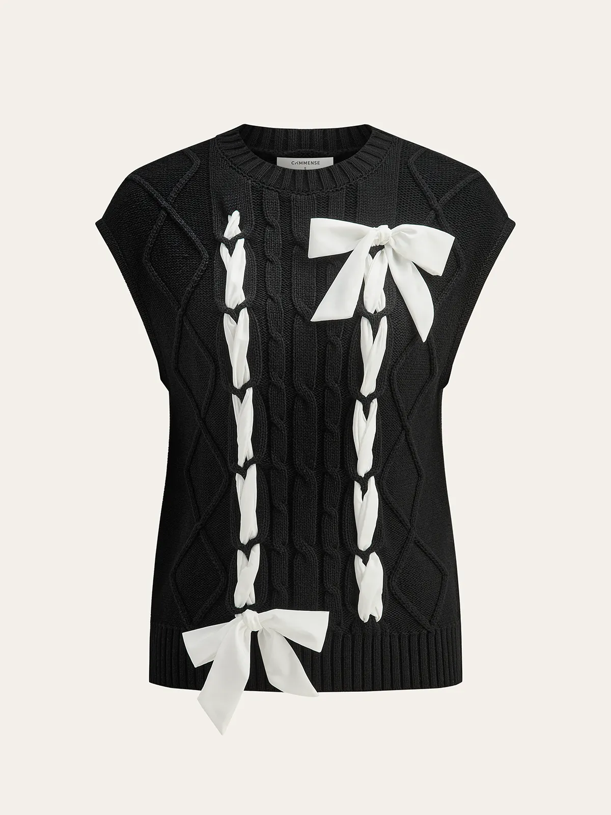 Cable-Knit Bow Cap Sleeve Vest sold by COMMENSE