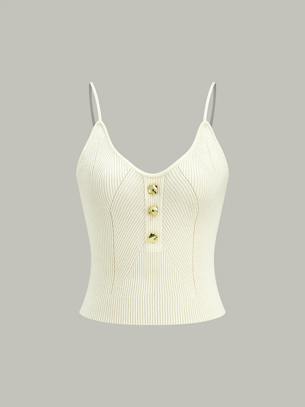 Ribbed Knit Metal Button Cami Top sold by COMMENSE