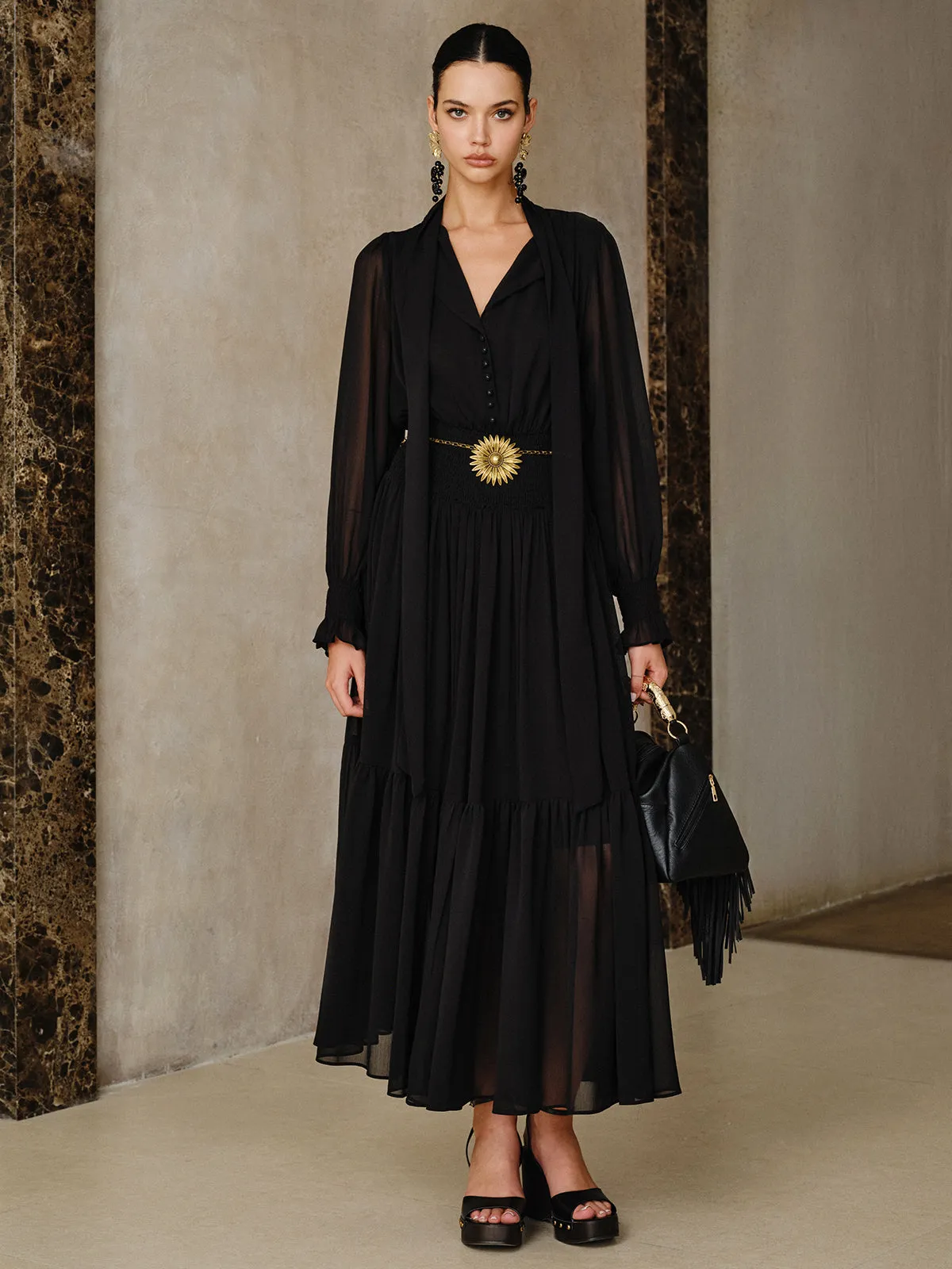 Chiffon Maxi Dress with Scarf sold by COMMENSE