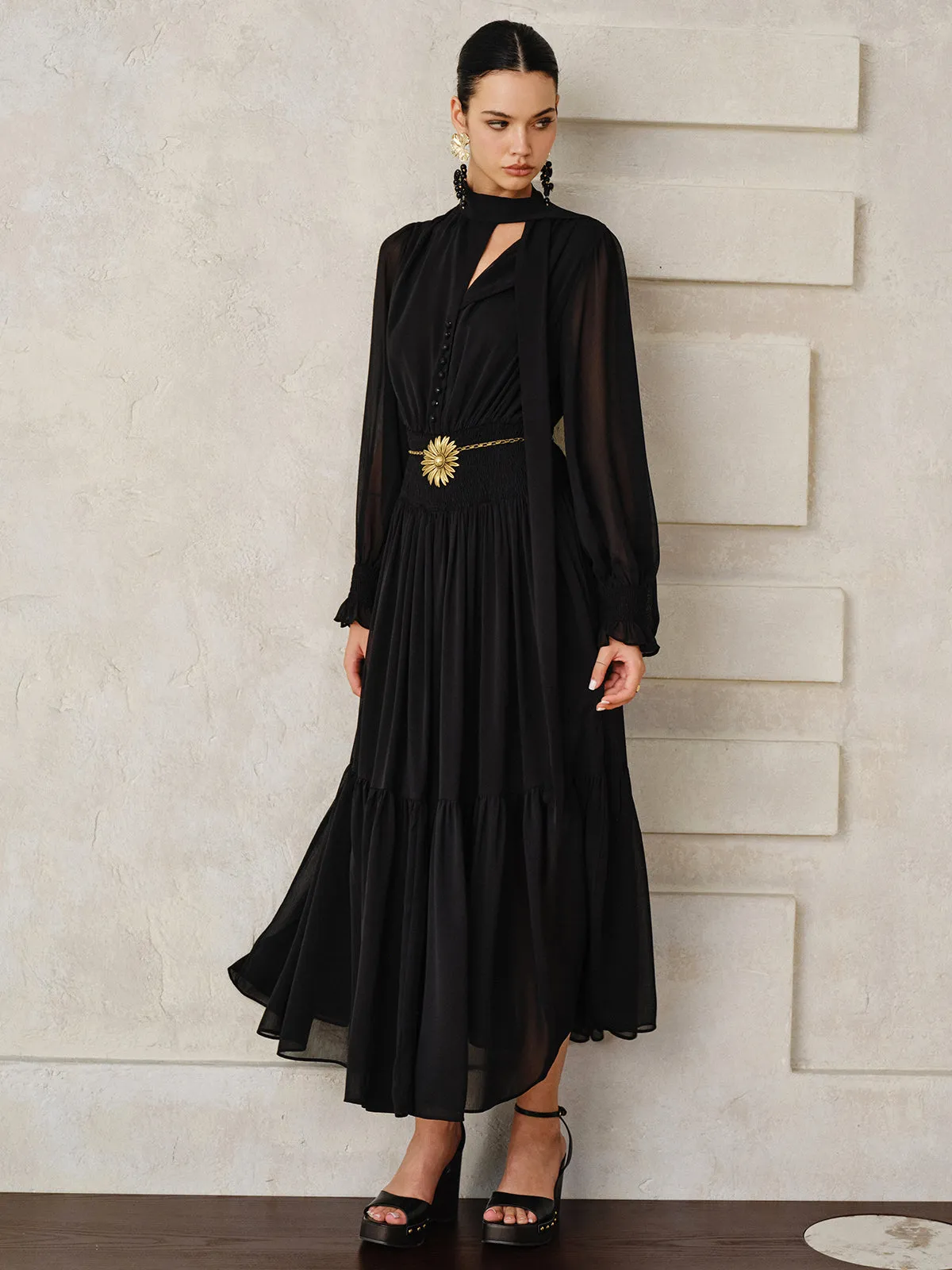 Chiffon Maxi Dress with Scarf sold by COMMENSE product image thumbnail 3