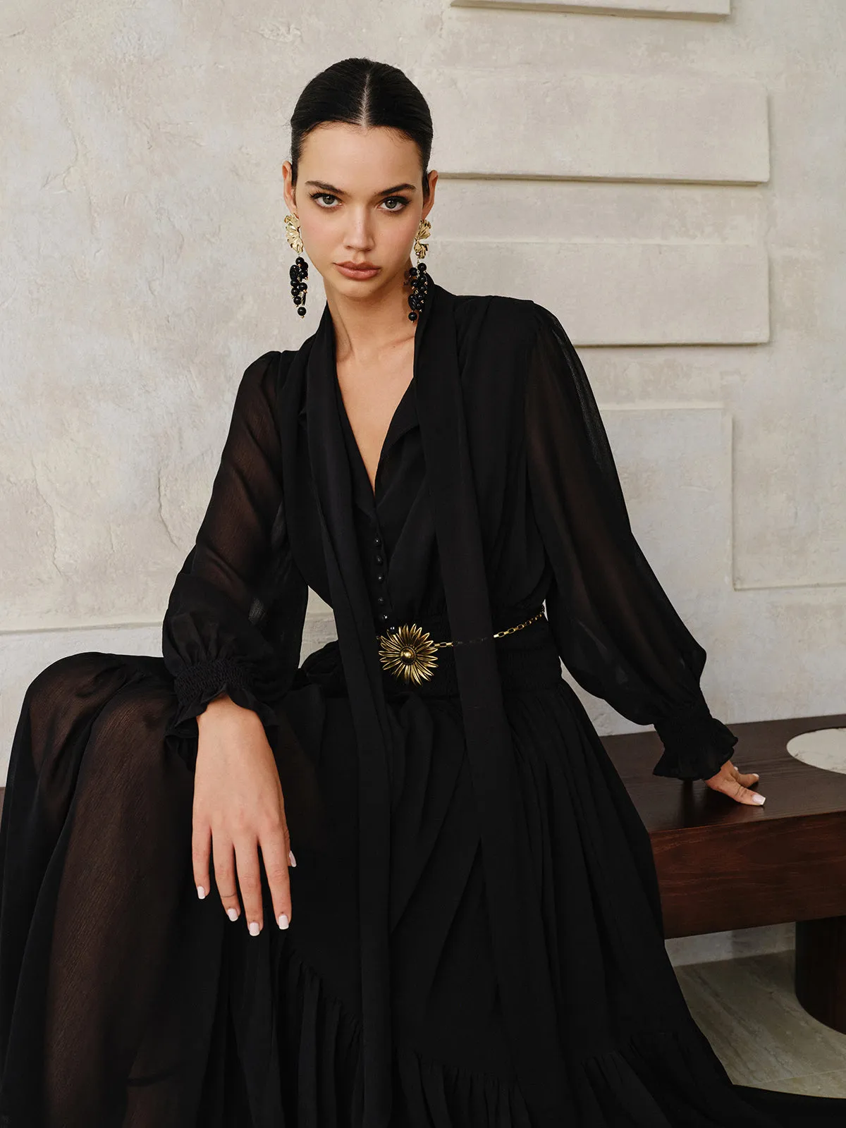 Chiffon Maxi Dress with Scarf sold by COMMENSE product image thumbnail 4