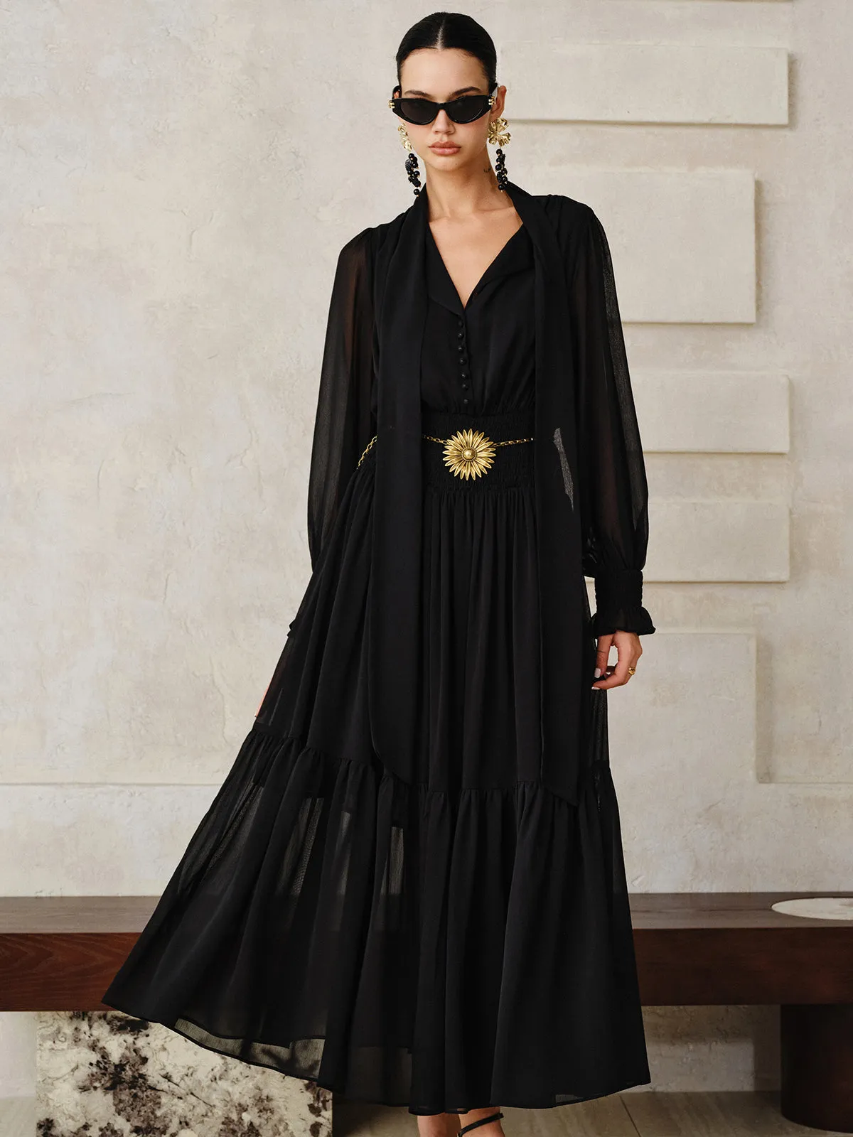 Chiffon Maxi Dress with Scarf sold by COMMENSE product image thumbnail 5