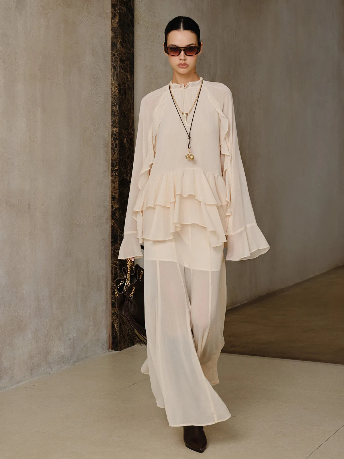 Chiffon Tiered Ruffle Top and Skirt Set sold by COMMENSE