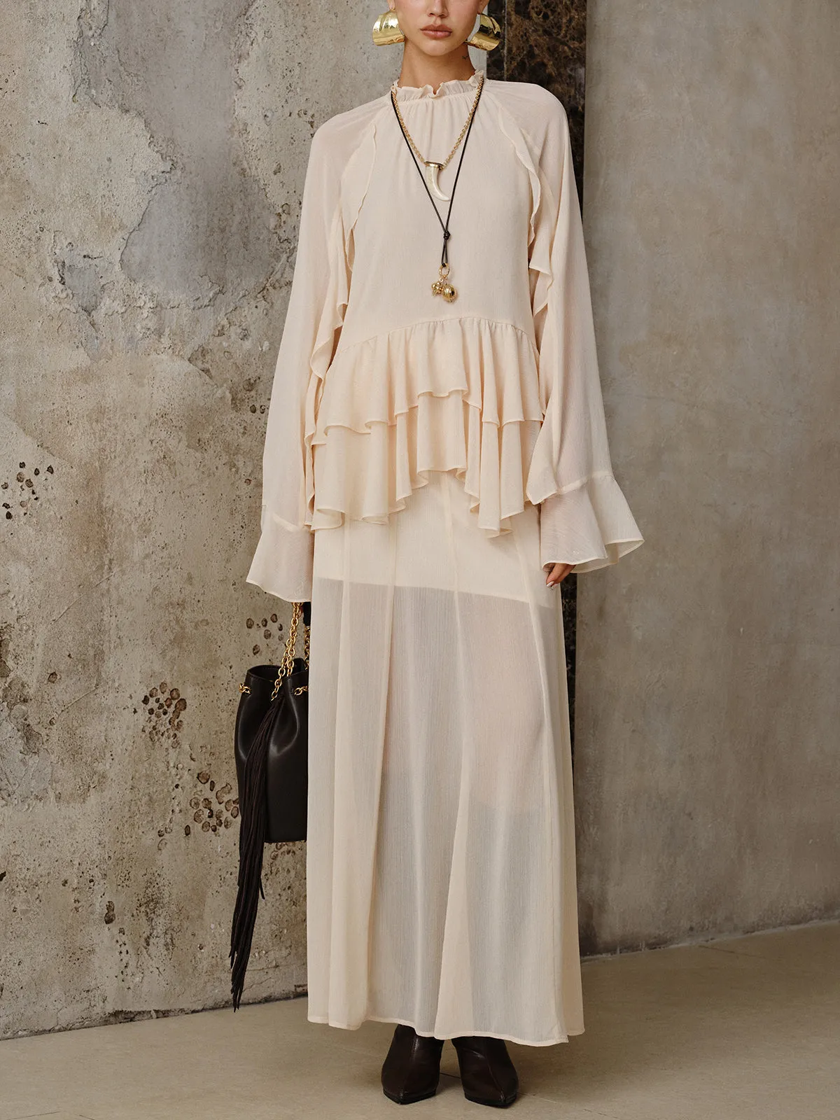 Chiffon Tiered Ruffle Top and Skirt Set sold by COMMENSE product image thumbnail 3