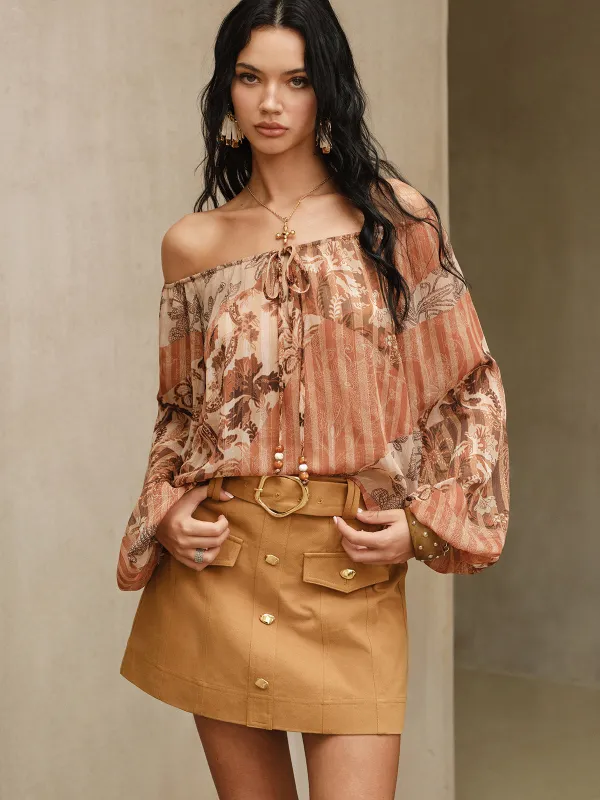 Boho Print Semi-Sheer Chiffon Tie-Front Blouse sold by COMMENSE