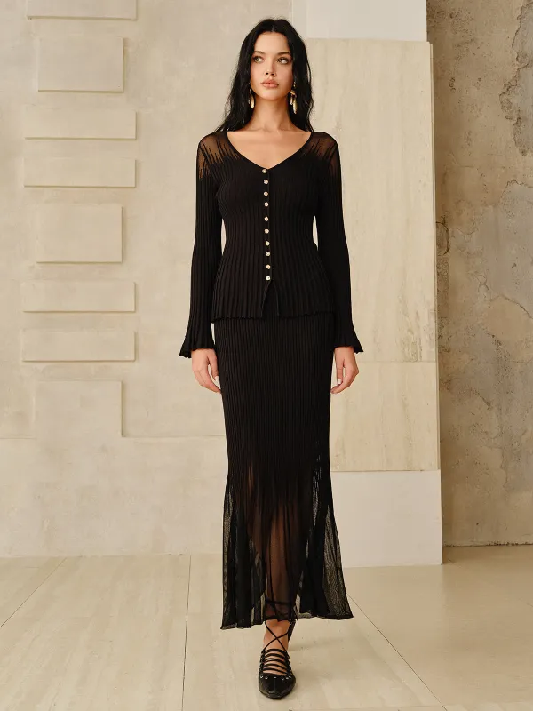 Mesh Hem Ribbed Knit Mermaid Skirt sold by COMMENSE