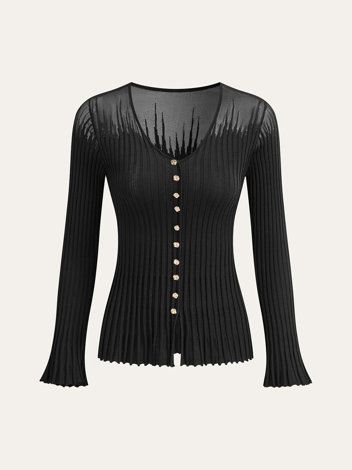 Mesh Panel Ribbed Knit Top sold by COMMENSE product image thumbnail 2