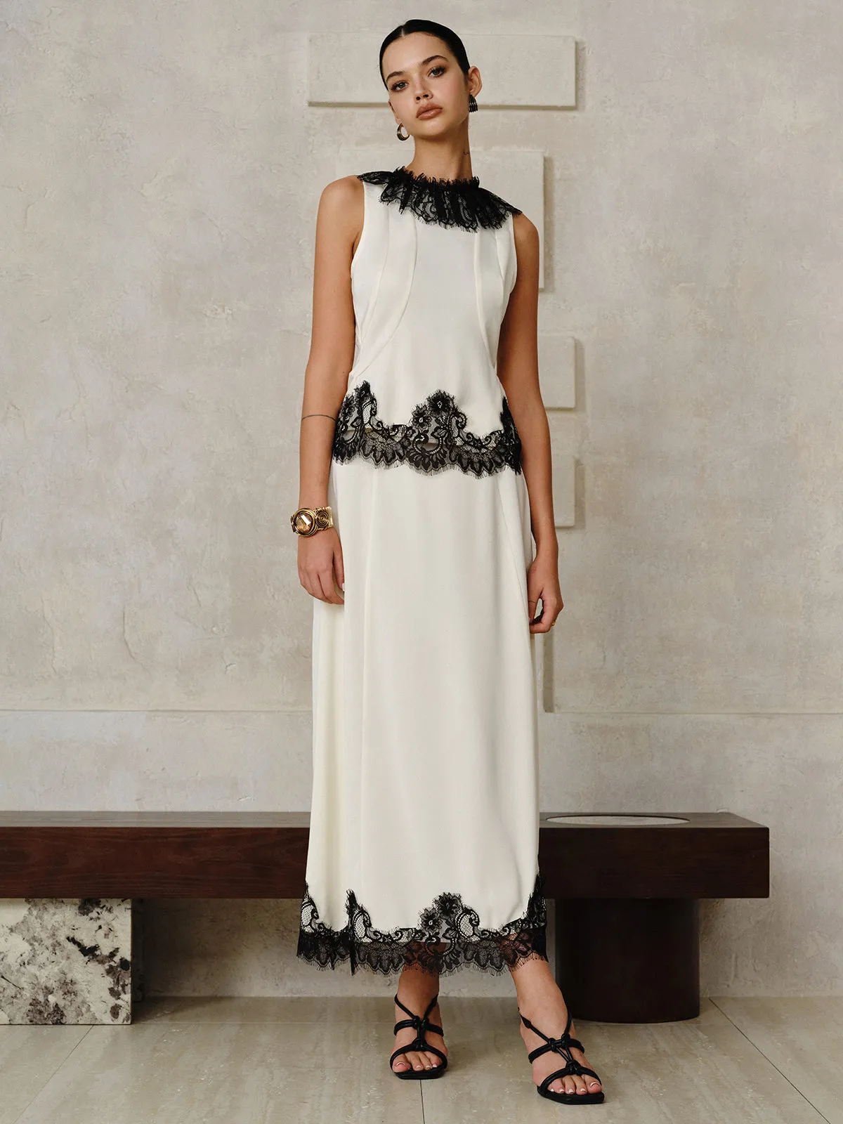 Lace Trim Top and Maxi Skirt Set sold by COMMENSE product image thumbnail 3